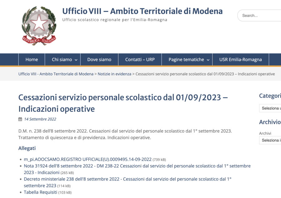 Circ D M N Dell Settembre Cessazioni Dal Servizio Del