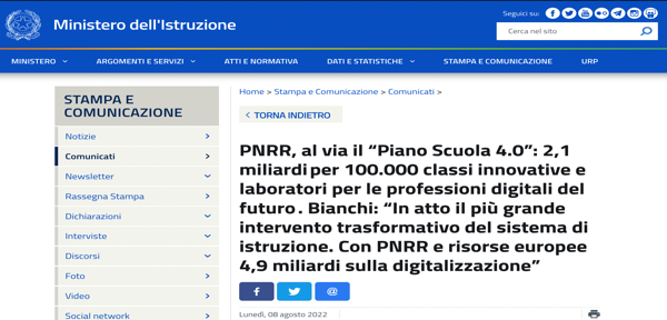 #MI 8 Agosto 2022_ PNRR, Al Via Il “Piano Scuola 4.0”: 2,1 Miliardi Per ...